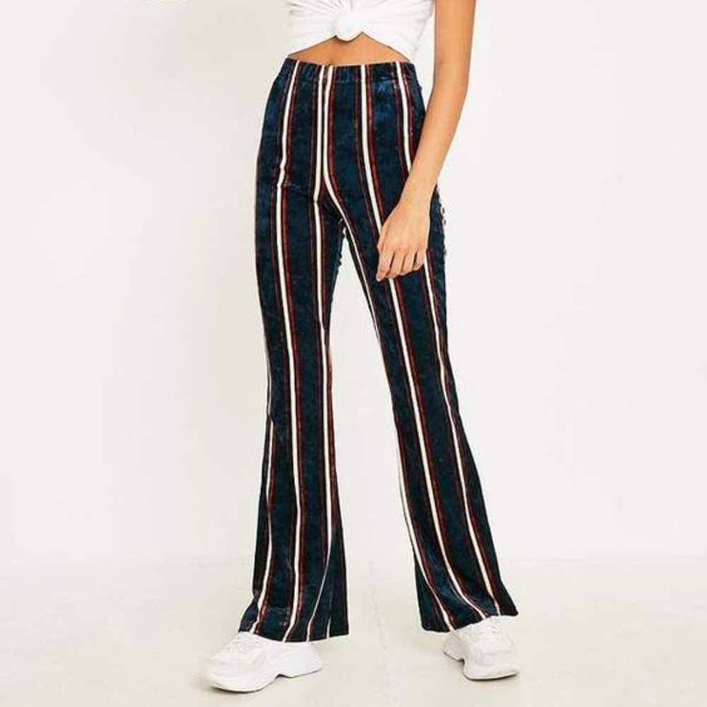 Urban Outfitters Stripped Velvet Flare Pant